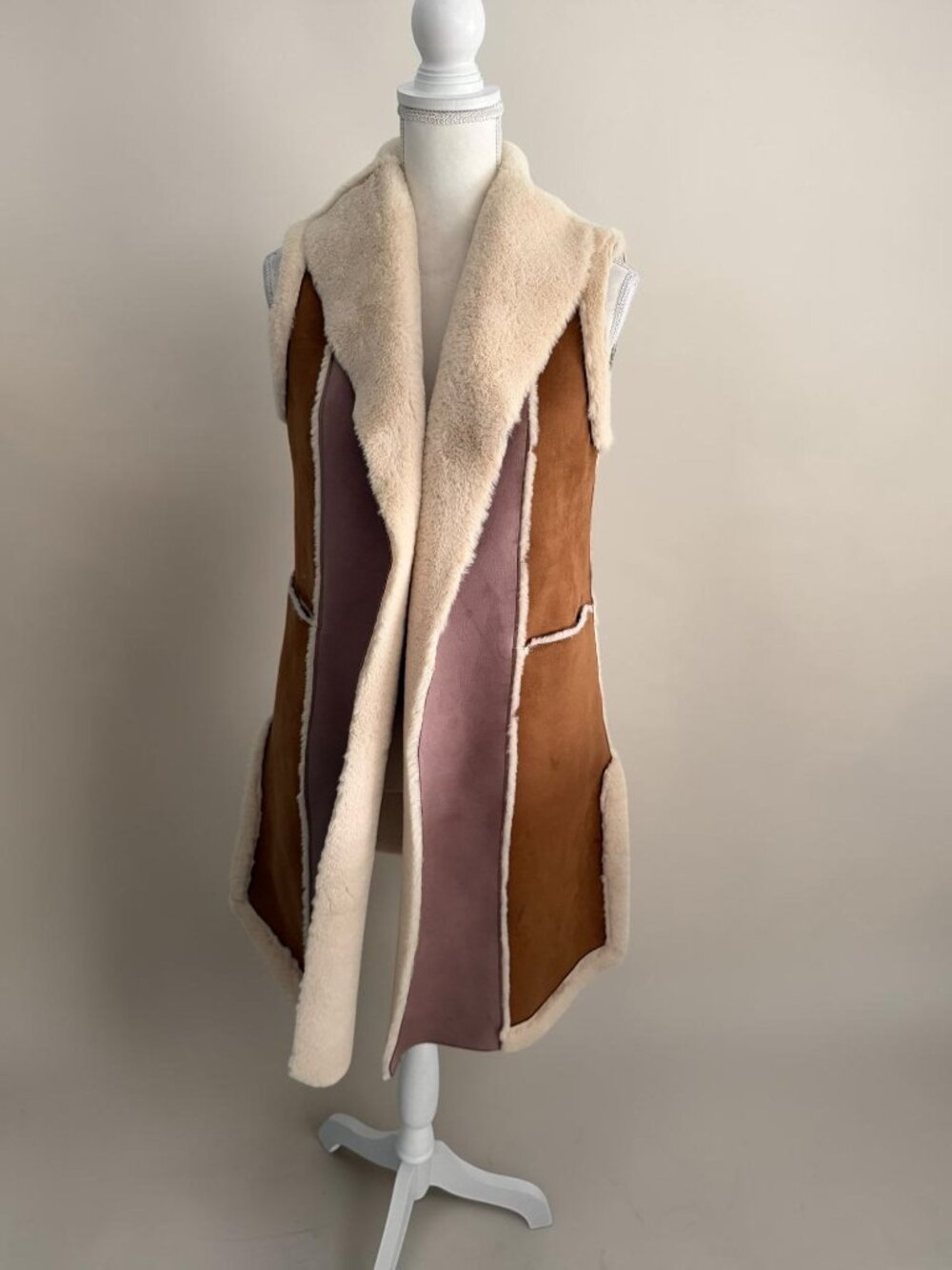 FRENCH CONNECTION Faux Shearling Long Vest Size XS